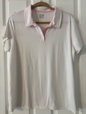32 Degrees White Polo Shirt with Light Pink Trim